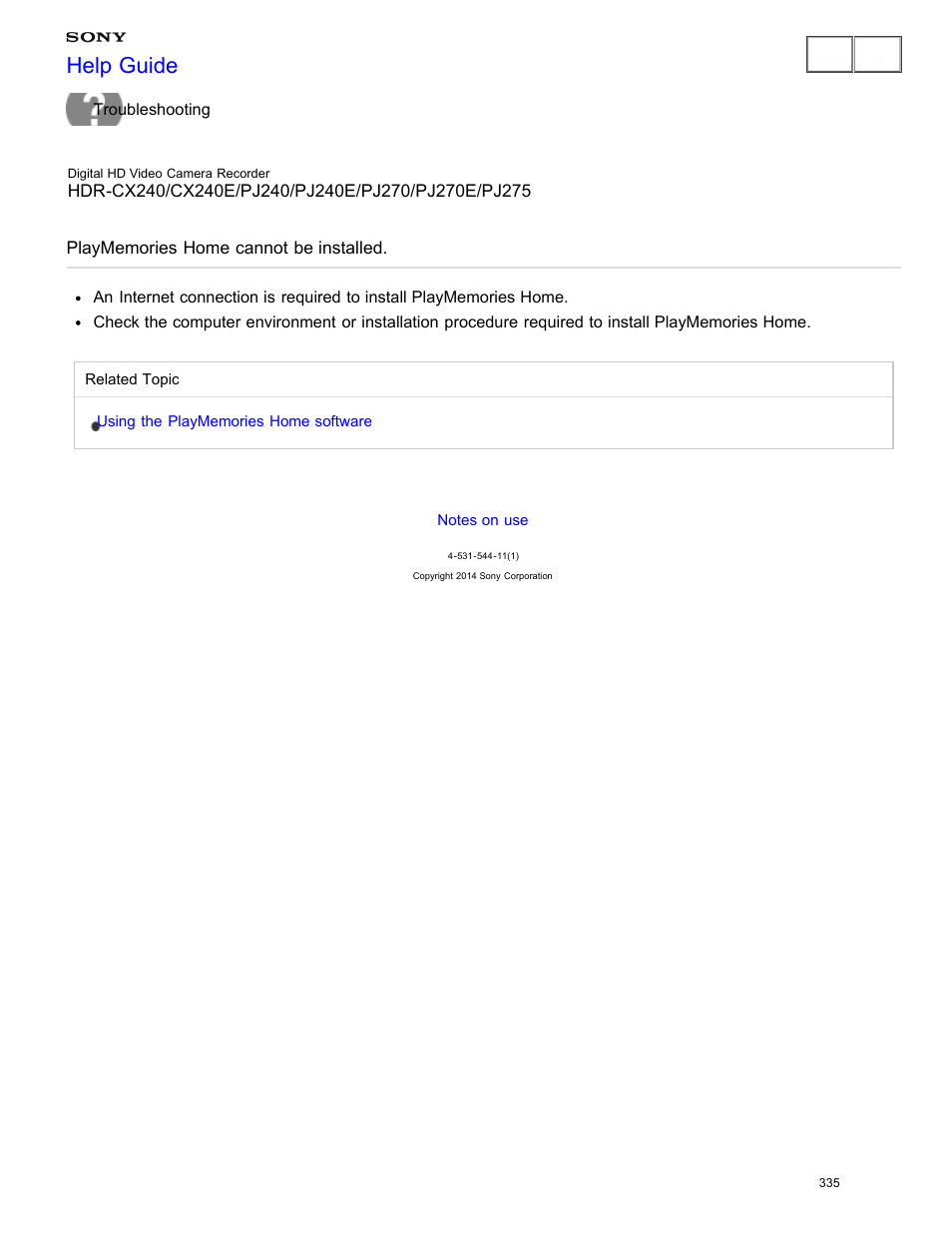 Playmemories home cannot be installed, Help guide | Sony HDR-CX240 User Manual | Page 345 / 351
