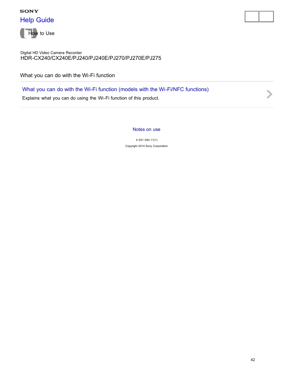 What you can do with the wi-fi function, Help guide | Sony HDR-CX240 User Manual | Page 52 / 351