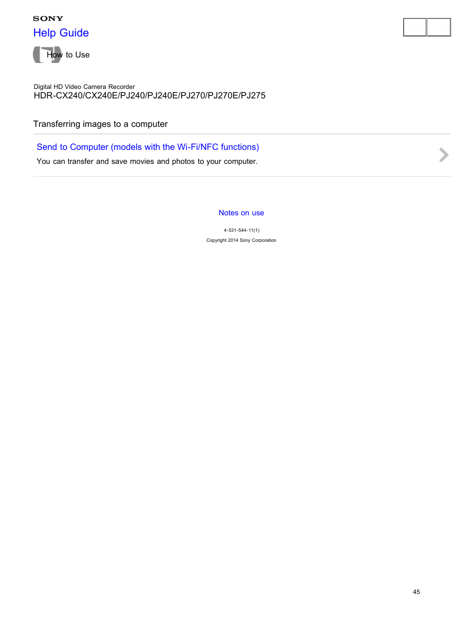 Transferring images to a computer, Help guide | Sony HDR-CX240 User Manual | Page 55 / 351