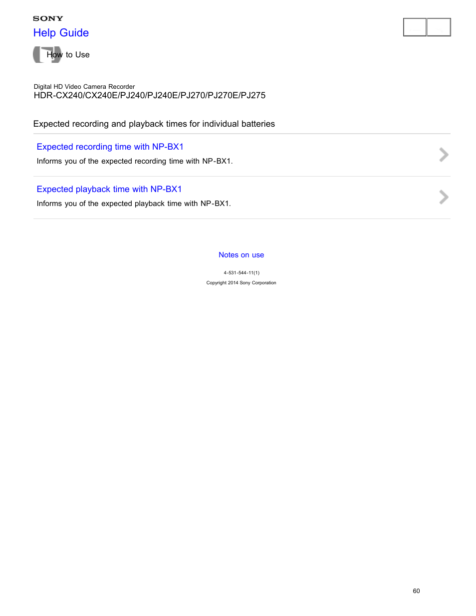 Help guide | Sony HDR-CX240 User Manual | Page 70 / 351