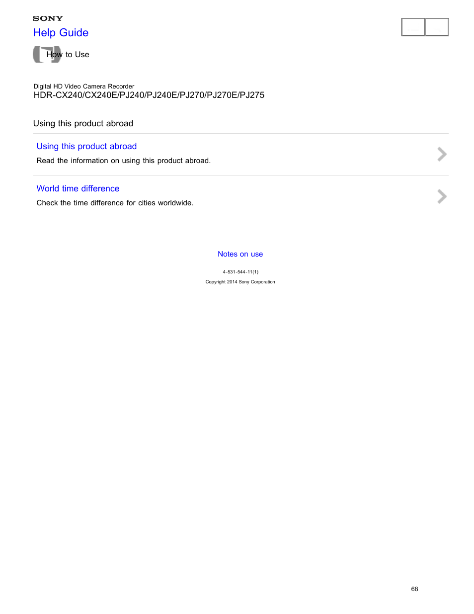 Using this product abroad, Help guide | Sony HDR-CX240 User Manual | Page 78 / 351