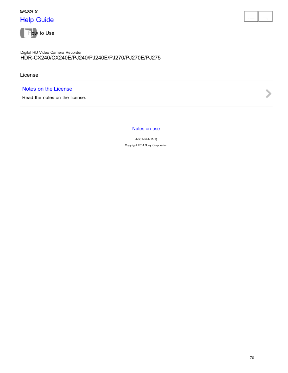 License, Help guide | Sony HDR-CX240 User Manual | Page 80 / 351