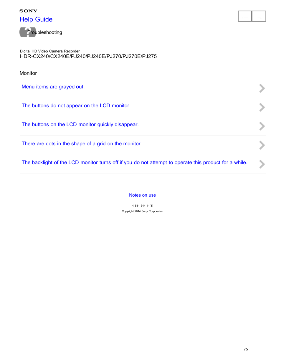 Monitor, Help guide | Sony HDR-CX240 User Manual | Page 85 / 351