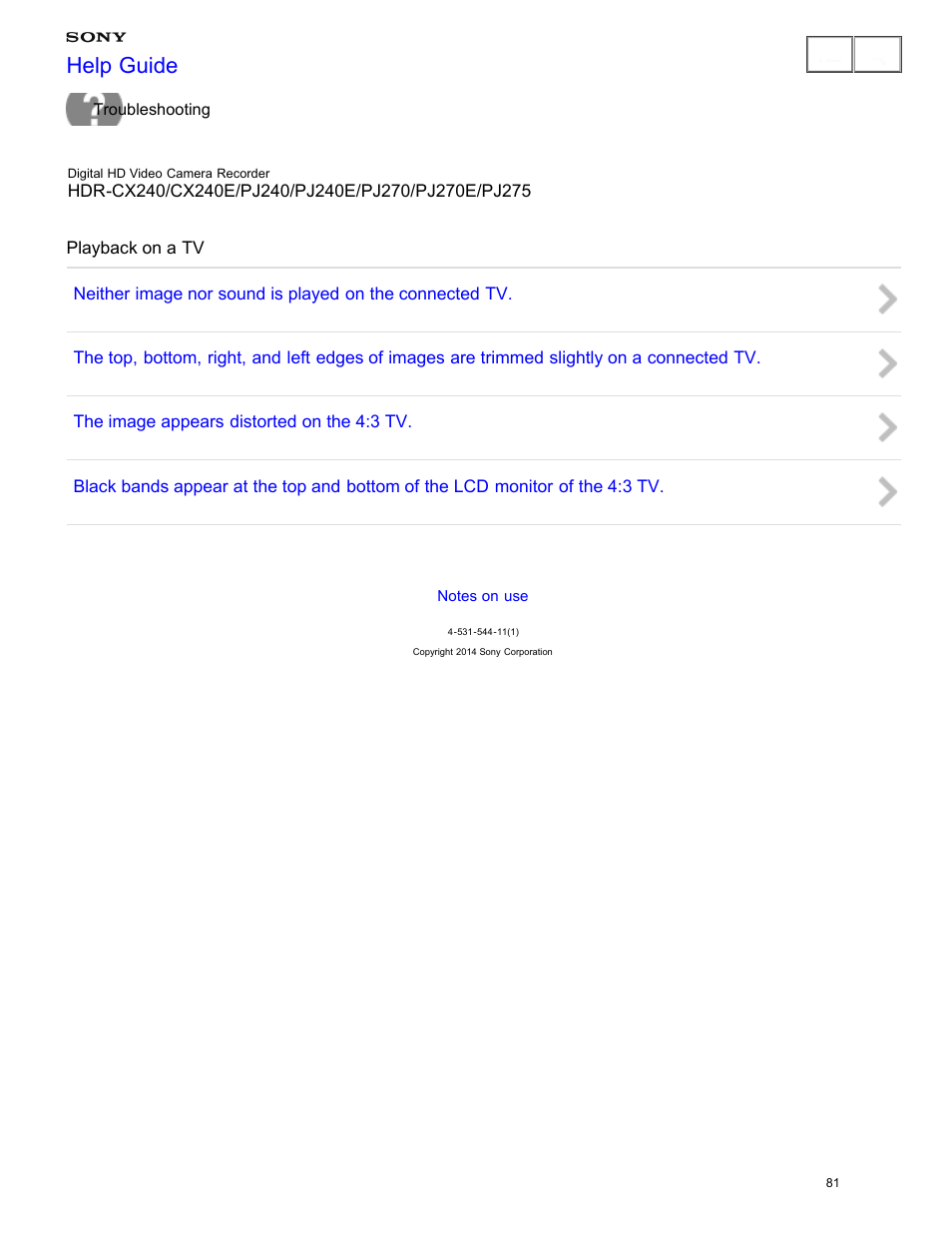 Playback on a tv, Help guide | Sony HDR-CX240 User Manual | Page 91 / 351