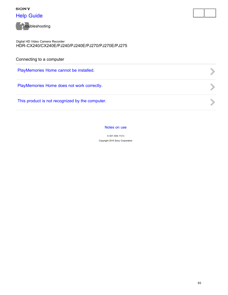 Connecting to a computer, Help guide | Sony HDR-CX240 User Manual | Page 93 / 351