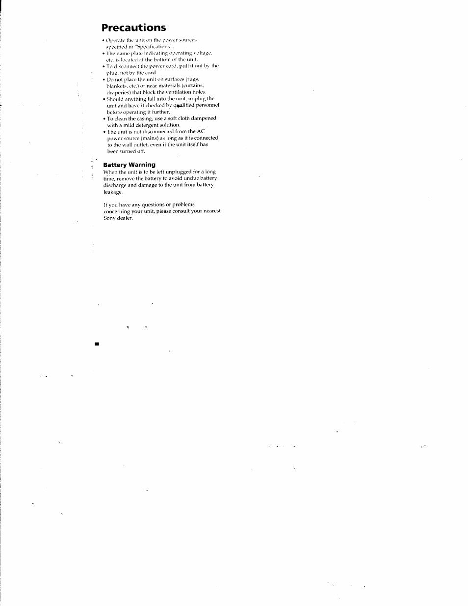 Precautions, Battery warning | Sony ICF-C295 User Manual | Page 4 / 9