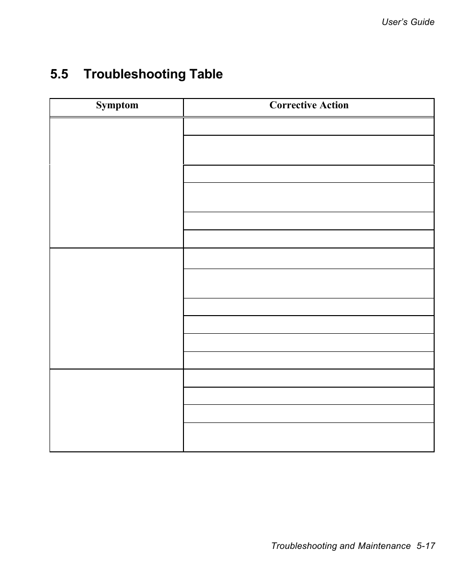 5 troubleshooting table | AMT Datasouth documax 3300 User Manual | Page 123 / 221
