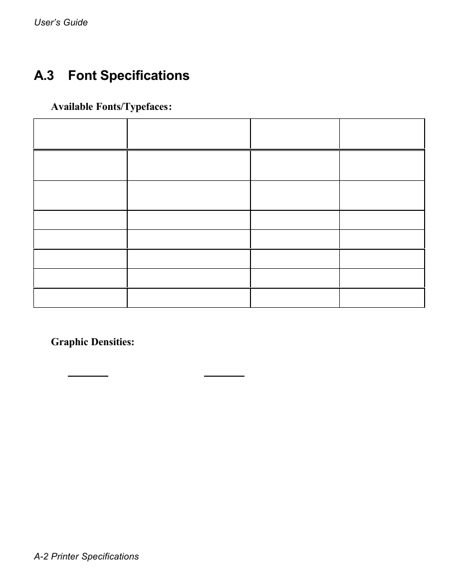 A.3 font specifications | AMT Datasouth documax 3300 User Manual | Page 130 / 221