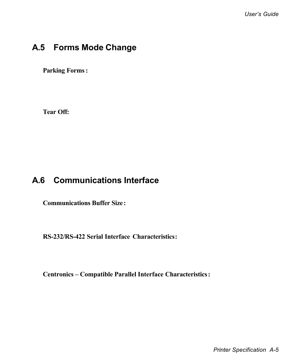 A.5 forms mode change, A.6 communications interface | AMT Datasouth documax 3300 User Manual | Page 133 / 221