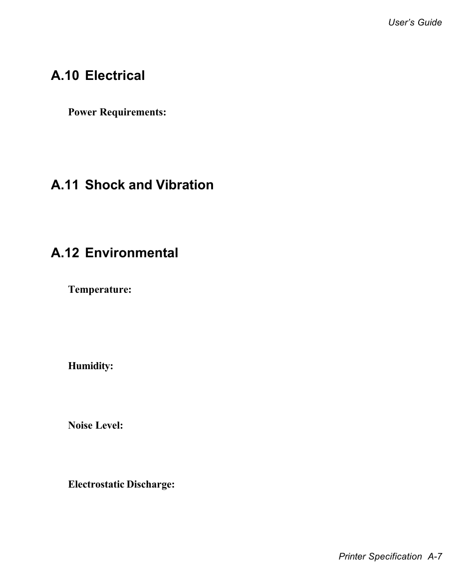 A.10 electrical, A.11 shock and vibration, A.12 environmental | AMT Datasouth documax 3300 User Manual | Page 135 / 221