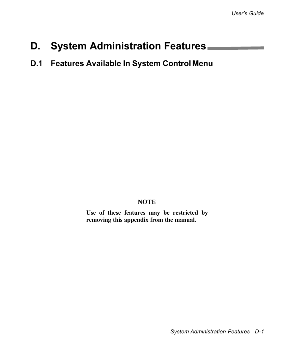 D. system administration features, D.1 features available in system control menu | AMT Datasouth documax 3300 User Manual | Page 157 / 221