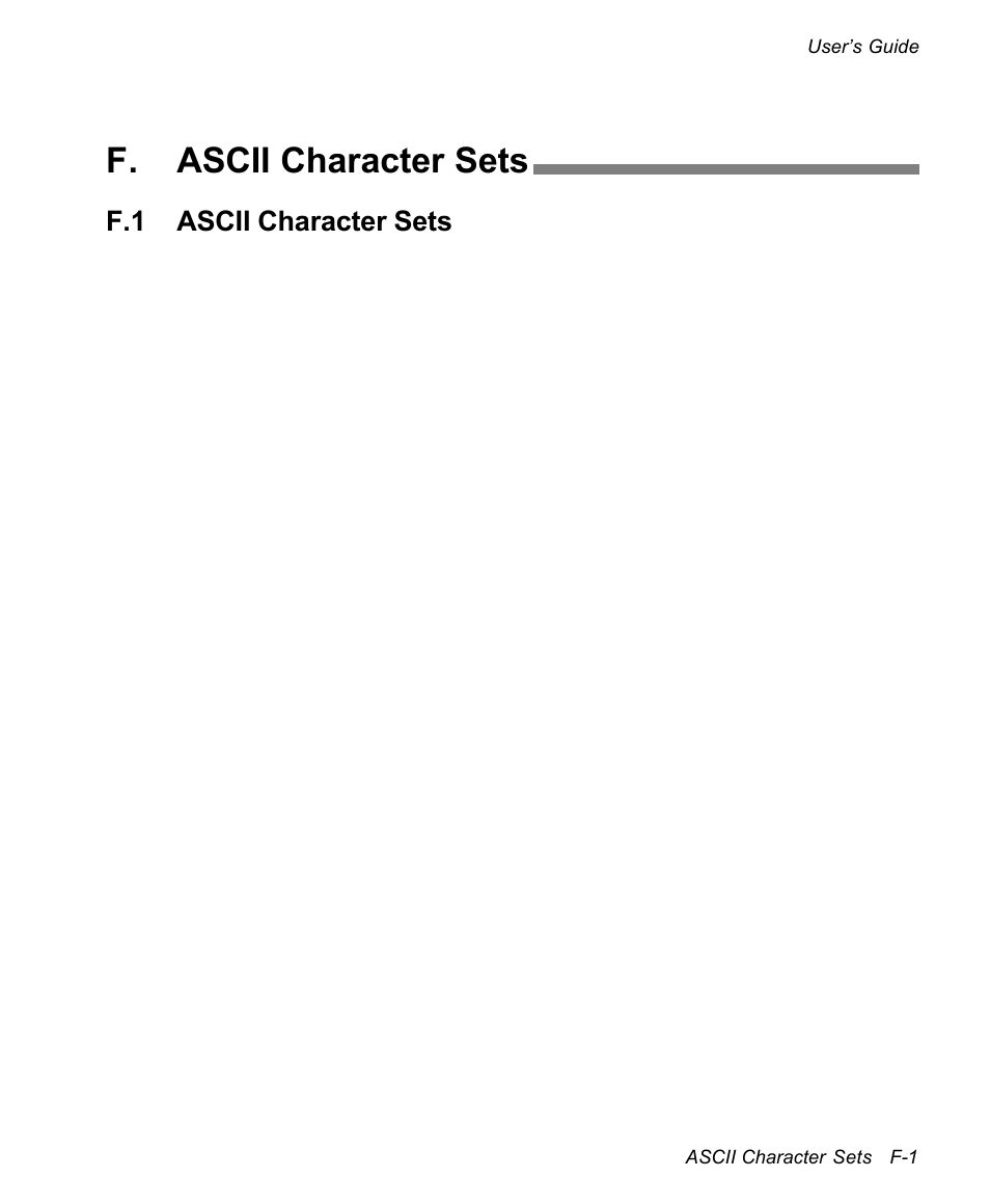F. ascii character sets | AMT Datasouth documax 3300 User Manual | Page 167 / 221