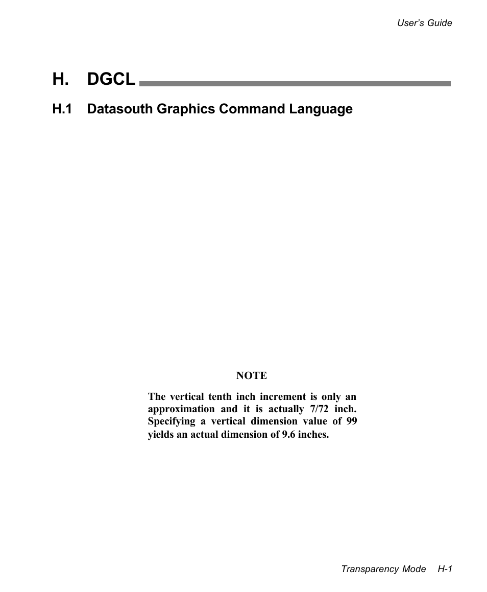 H. dgcl, H.1 datasouth graphics command language | AMT Datasouth documax 3300 User Manual | Page 207 / 221