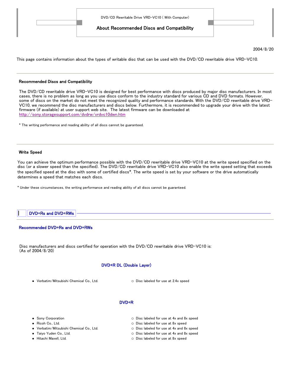 Sony VRD-VC10 User Manual | 3 pages