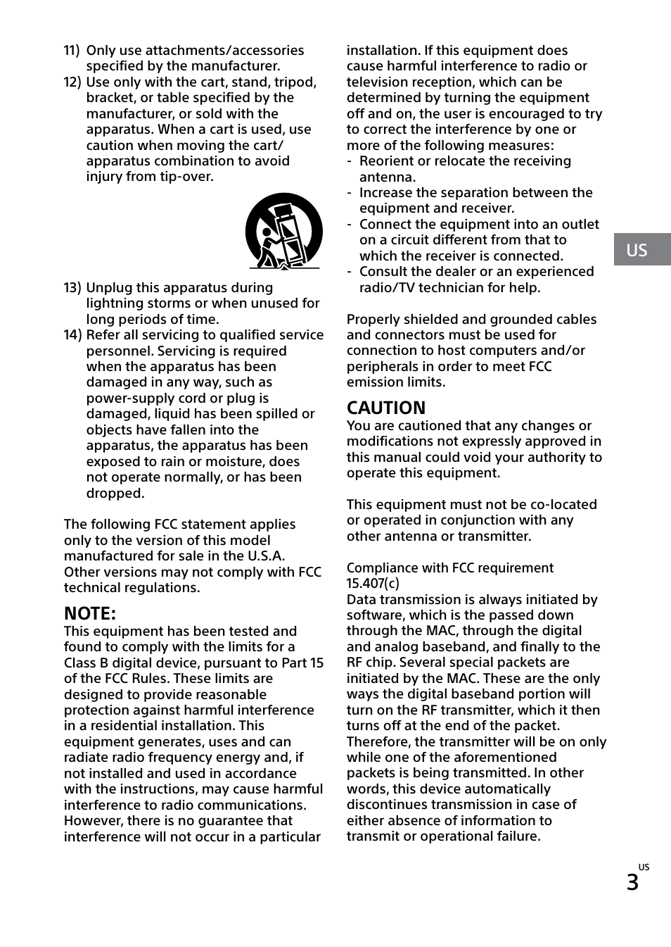 Caution | Sony SWF-BR100 User Manual | Page 13 / 36