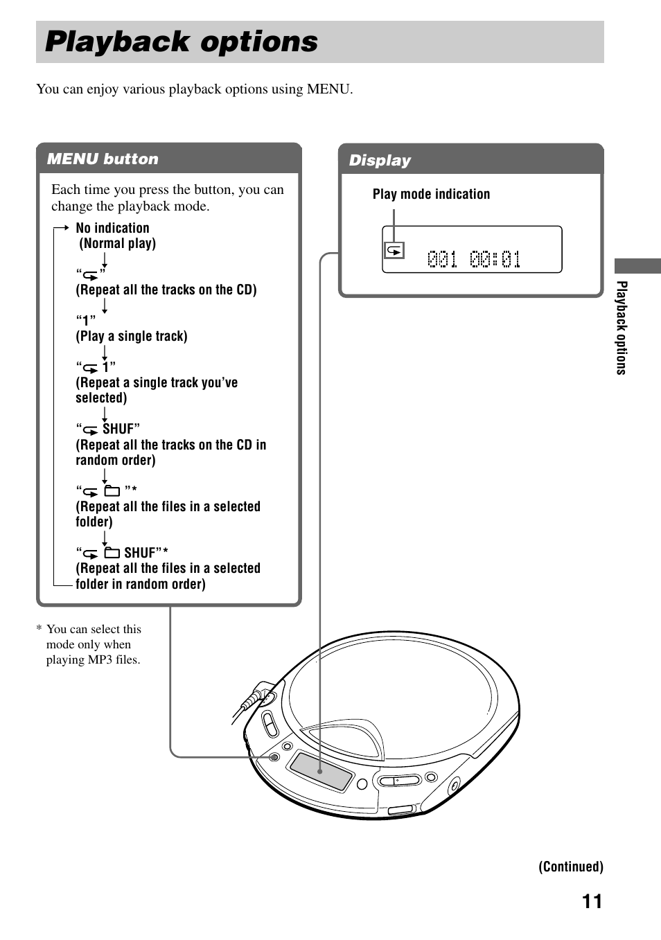 Playback options | Sony D-CJ500 User Manual | Page 11 / 32