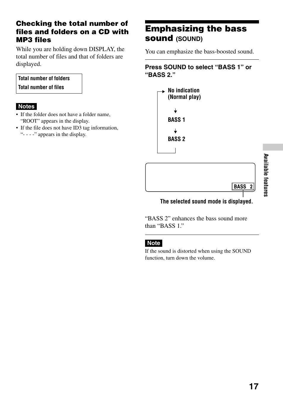 Emphasizing the bass sound (sound), 17 emphasizing the bass sound | Sony D-CJ500 User Manual | Page 17 / 32