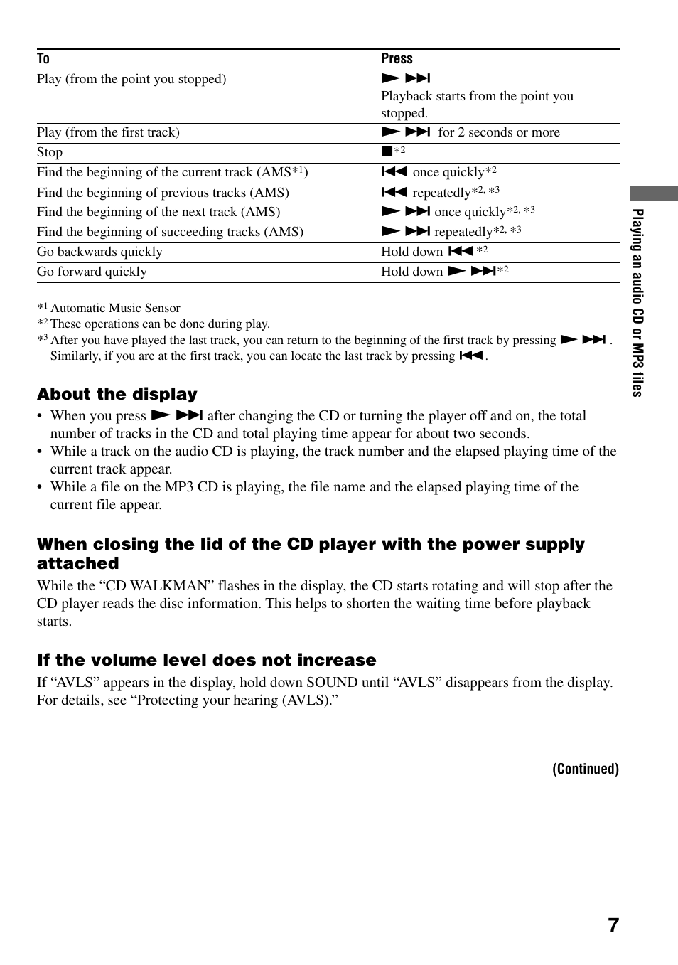 About the display, If the volume level does not increase | Sony D-CJ500 User Manual | Page 7 / 32
