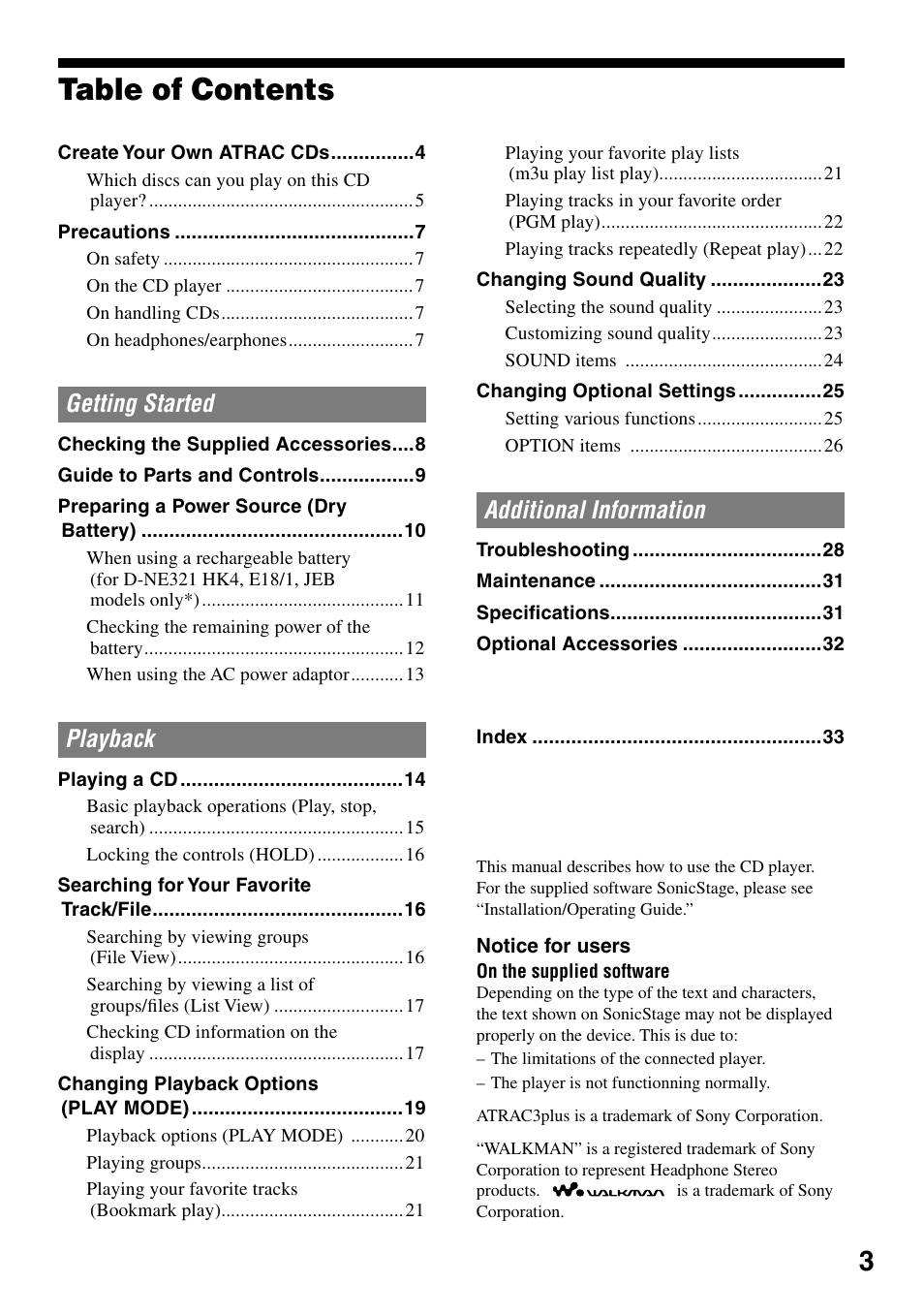 Sony D-NE319 User Manual | Page 3 / 35