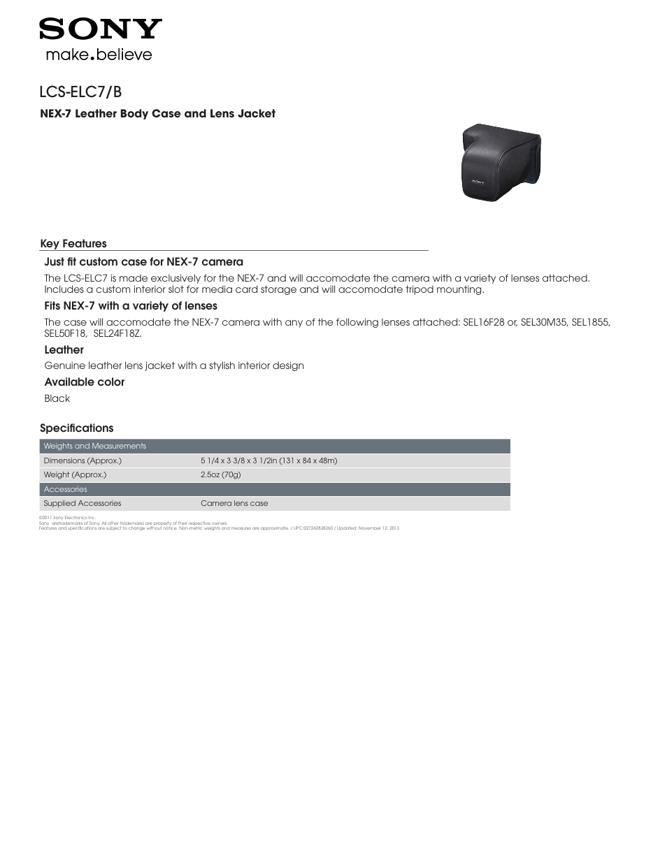 Sony LCS-ELC7 User Manual | 1 page