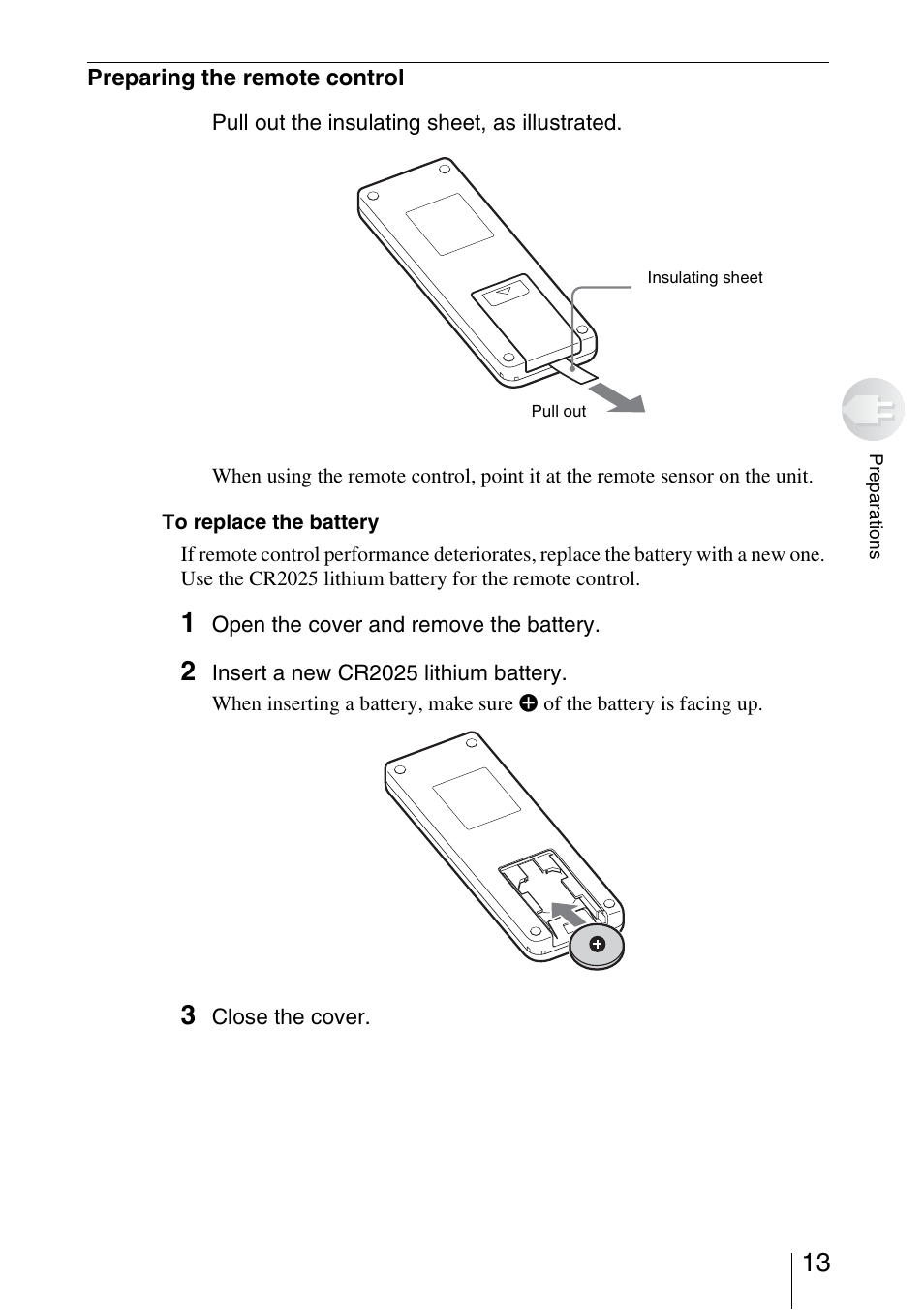 Preparing the remote control | Sony HDPS-L1 User Manual | Page 13 / 68