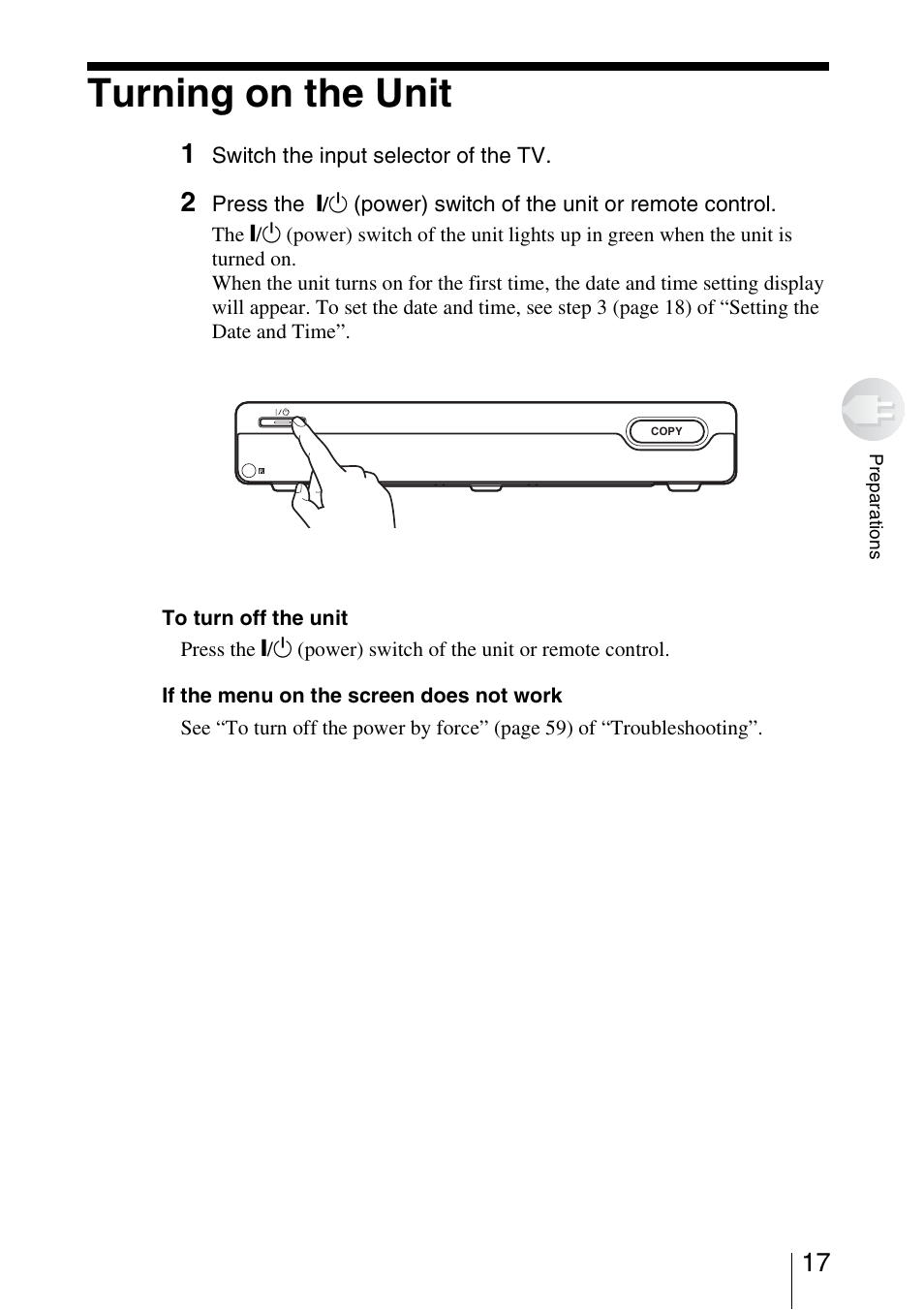 Turning on the unit | Sony HDPS-L1 User Manual | Page 17 / 68