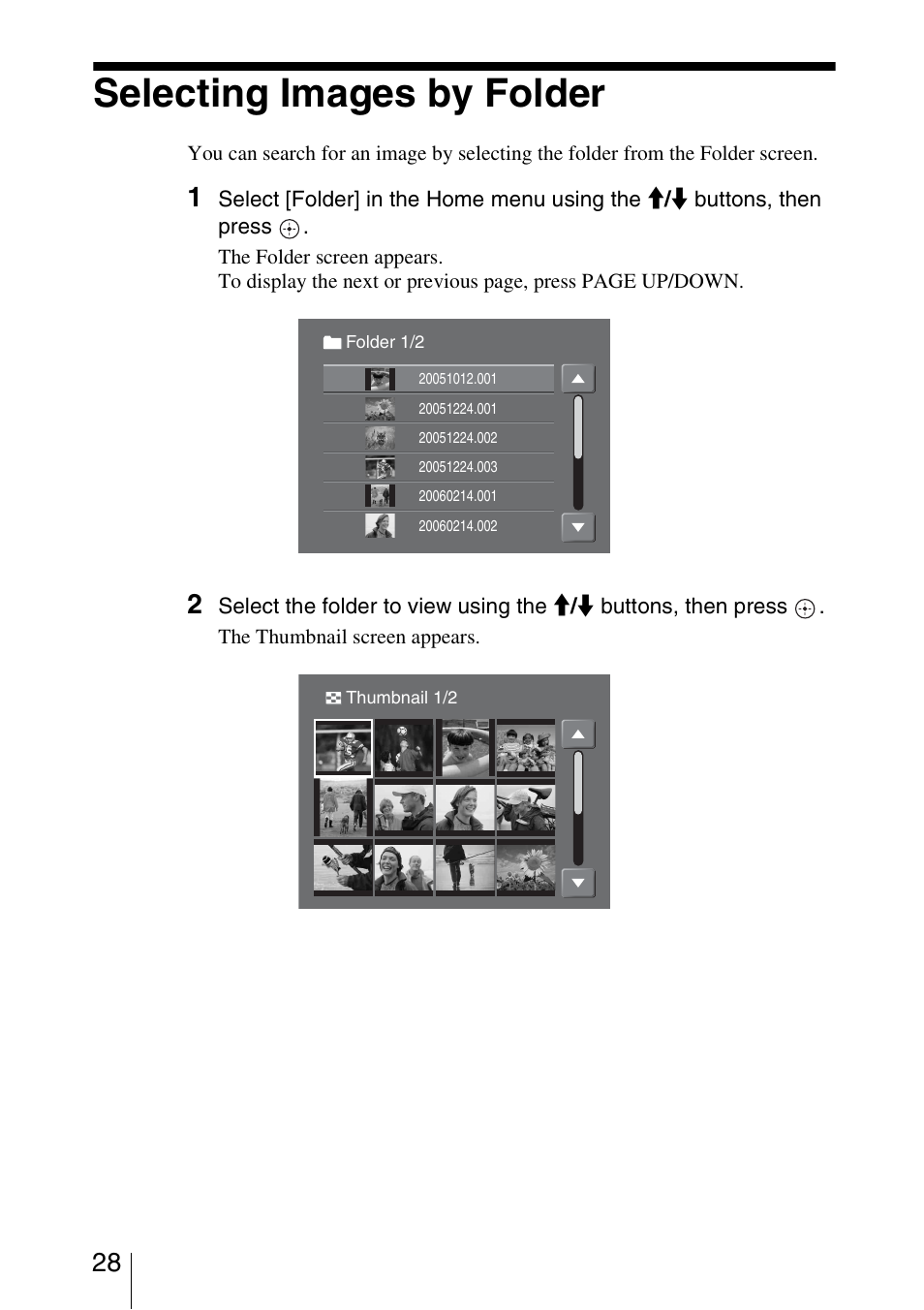 Selecting images by folder | Sony HDPS-L1 User Manual | Page 28 / 68