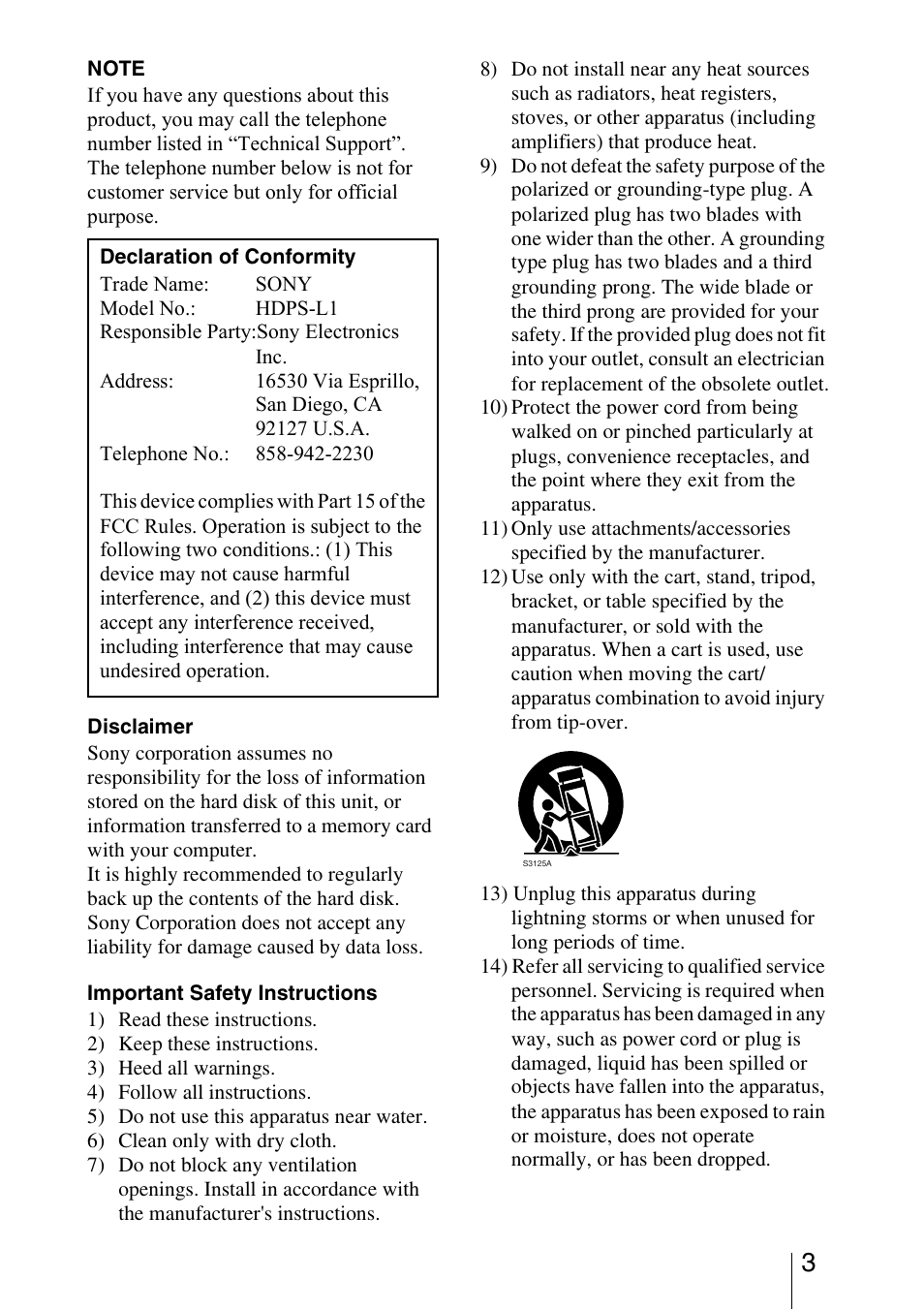 Sony HDPS-L1 User Manual | Page 3 / 68