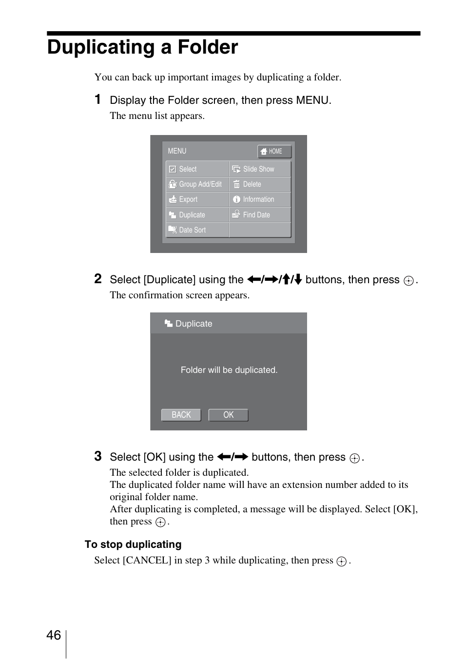 Duplicating a folder | Sony HDPS-L1 User Manual | Page 46 / 68