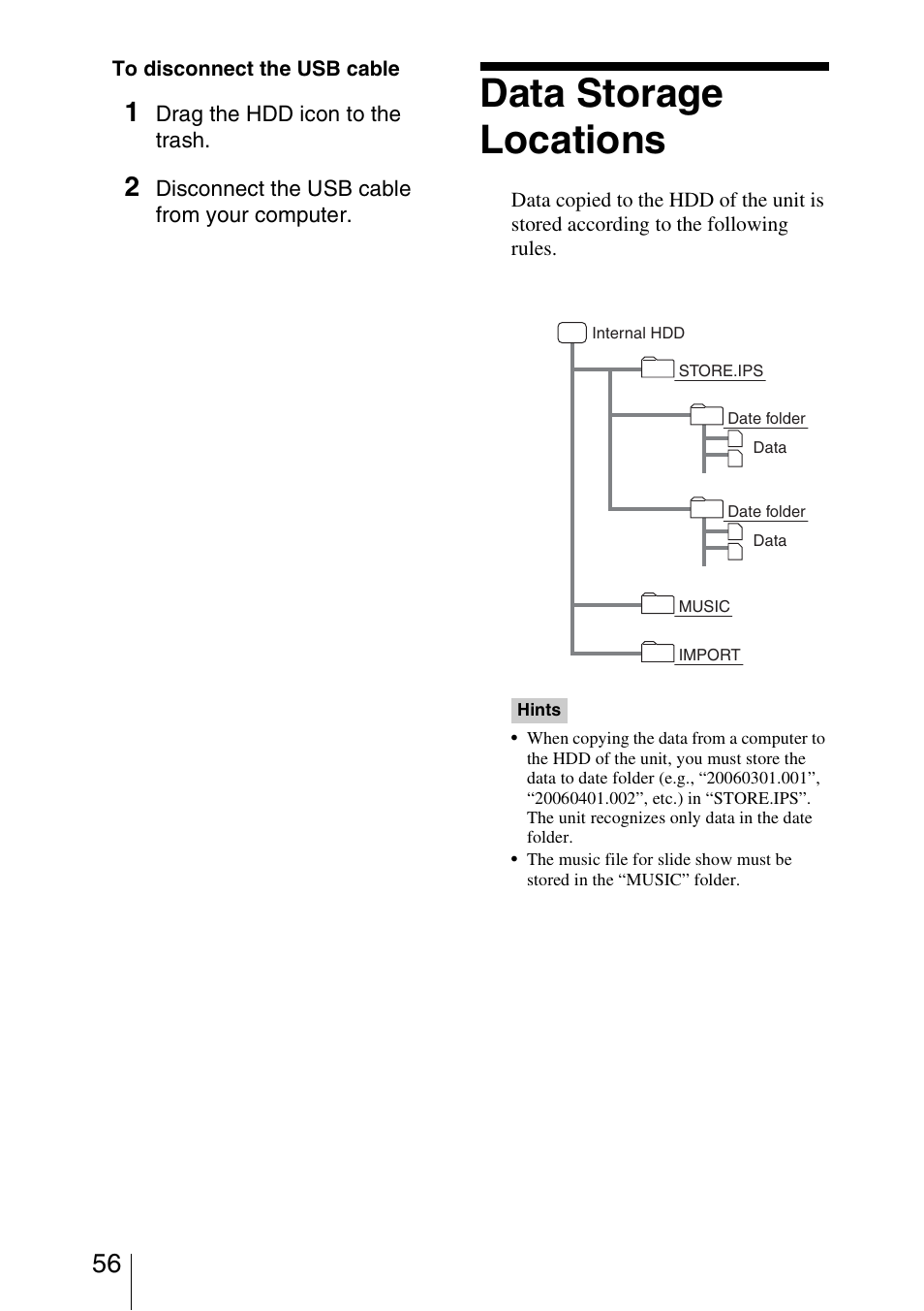 Data storage locations | Sony HDPS-L1 User Manual | Page 56 / 68