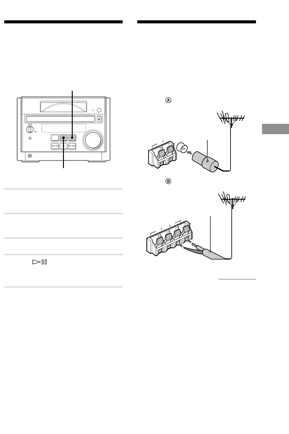 Recording to connected components, Connecting external antennas, Connecting optional components | Fm antenna, Prepare the recording component for recording, Start recording, Press hs if cd is selected as the sound source | Sony CMT-RB5 User Manual | Page 21 / 32
