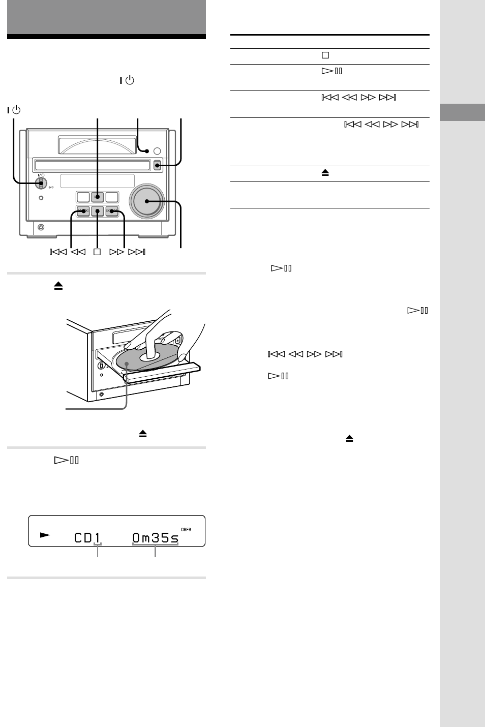 Basic operations, Playing a cd, C d 1 3 0 m s 5 | Sony CMT-RB5 User Manual | Page 9 / 32