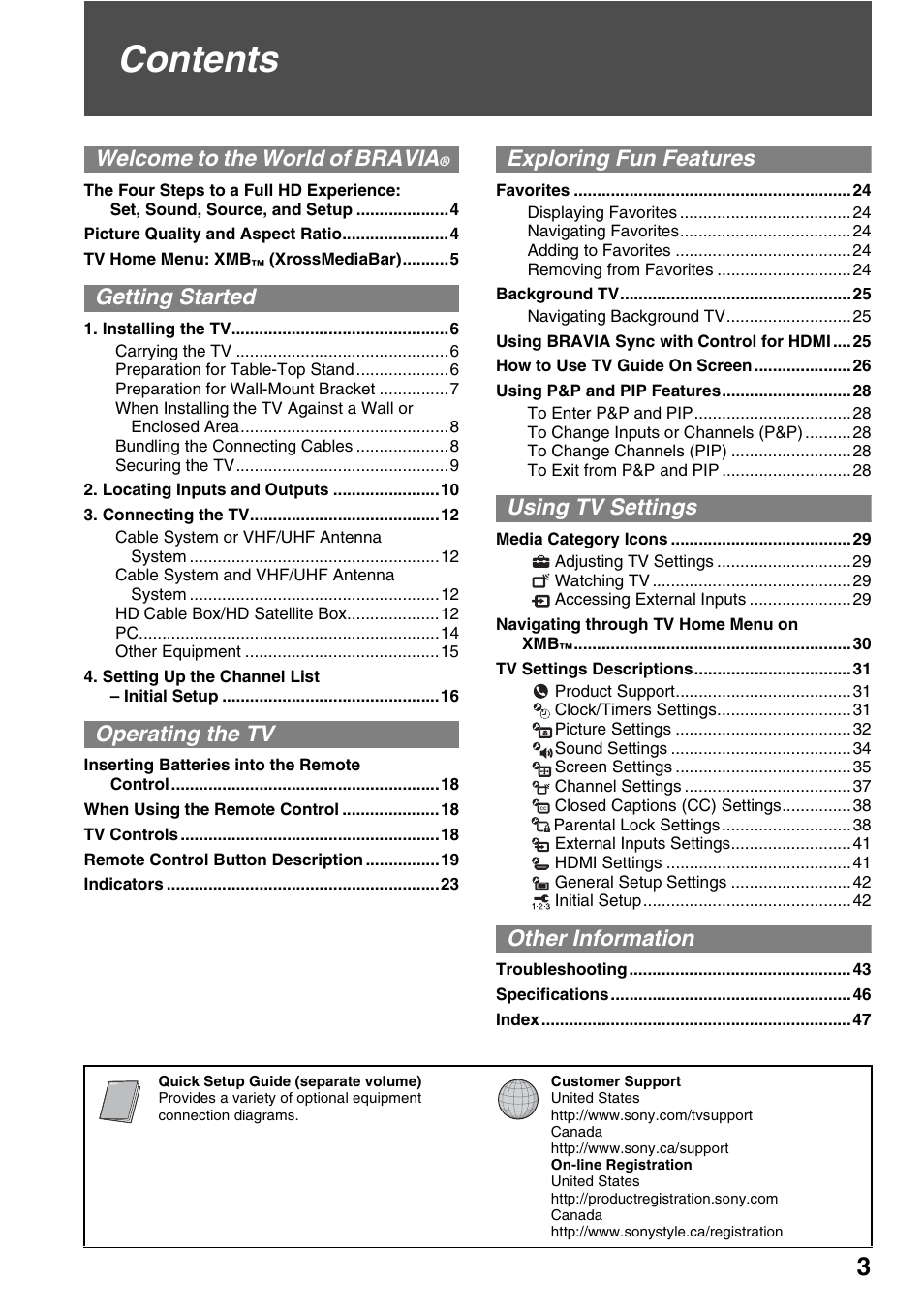 Sony KDL-52WL140 User Manual | Page 3 / 48