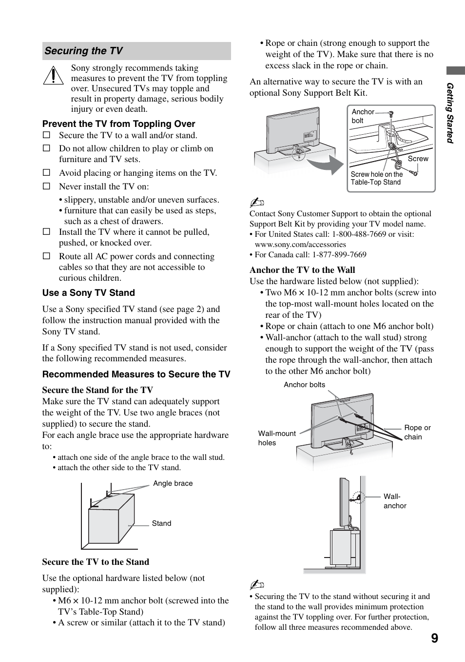 Securing the tv | Sony KDL-52WL140 User Manual | Page 9 / 48