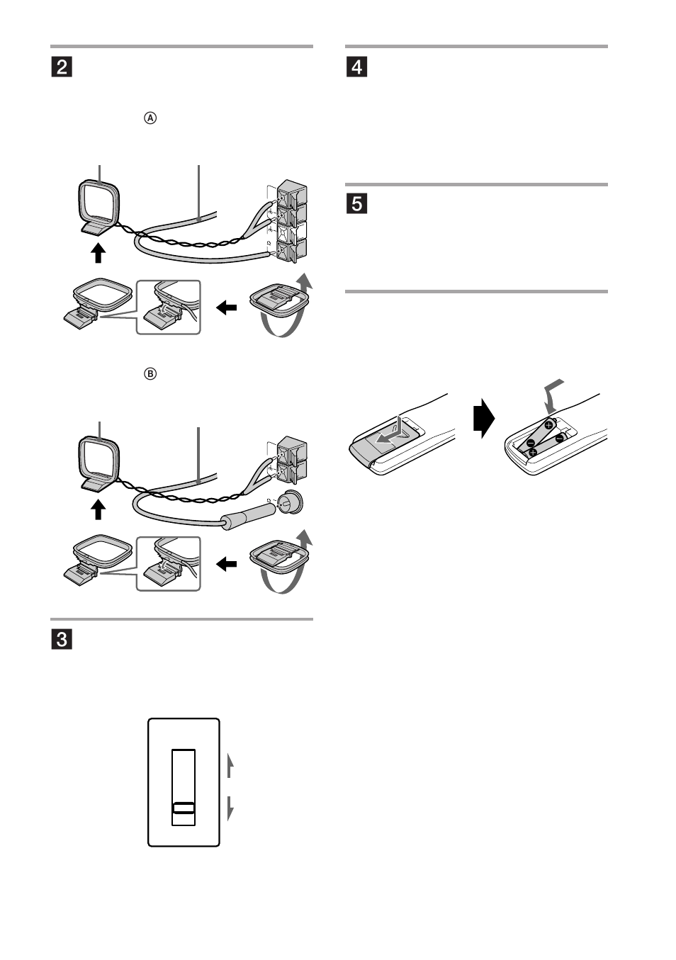 Connect the fm/am antennas, Connect the power cord to a wall outlet | Sony MHC-RX55 User Manual | Page 5 / 40