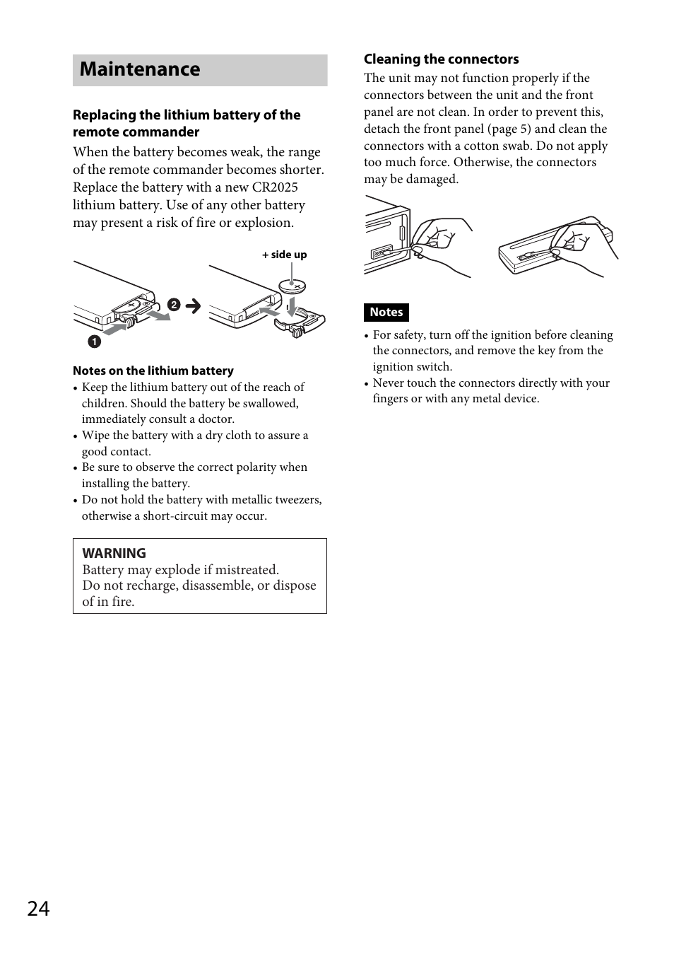 Maintenance | Sony CDX-GT57UPW User Manual | Page 24 / 64