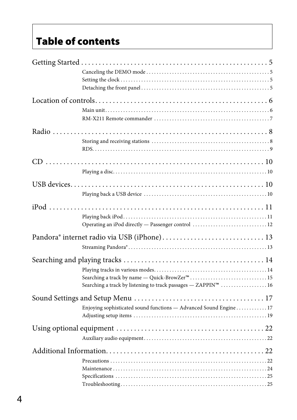 Sony CDX-GT57UPW User Manual | Page 4 / 64