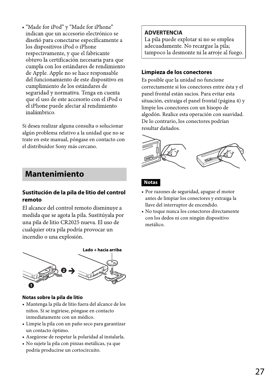 Mantenimiento | Sony CDX-GT57UPW User Manual | Page 55 / 64