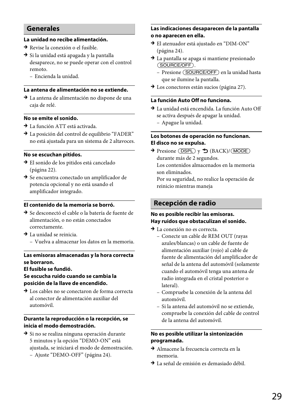 Generales, Recepción de radio | Sony CDX-GT57UPW User Manual | Page 57 / 64