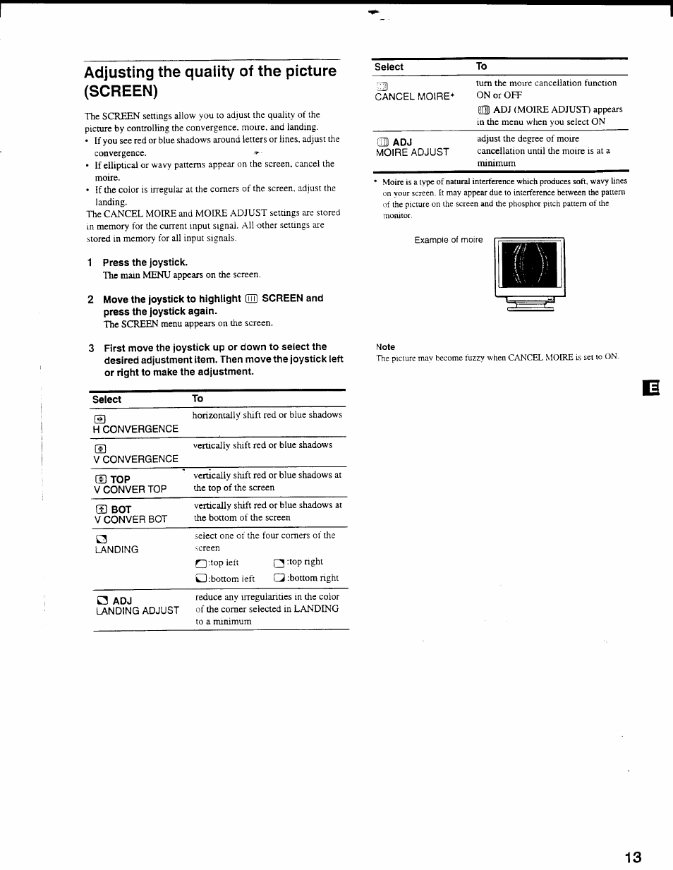 Adjusting the quality of the picture (screen), A вот | Sony GDM-F500 User Manual | Page 13 / 18