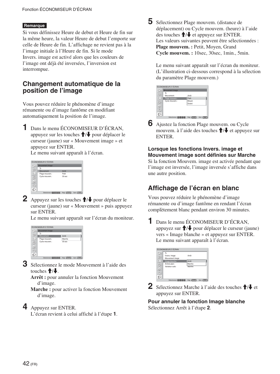 Changement automatique de la position de l’image, Affichage de l’écran en blanc, Changement automatique de la position de | L’image (fr), Affichage de l’écran en blanc (fr) | Sony FWD-50PX2 User Manual | Page 140 / 352