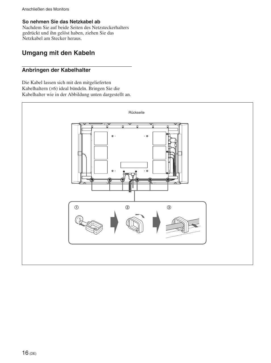 Umgang mit den kabeln, Umgang mit den kabeln (de) | Sony FWD-50PX2 User Manual | Page 164 / 352