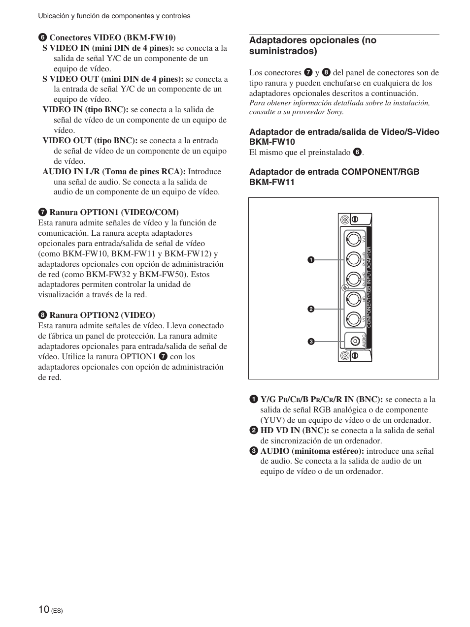 Adaptadores opcionales (no suministrados) | Sony FWD-50PX2 User Manual | Page 208 / 352