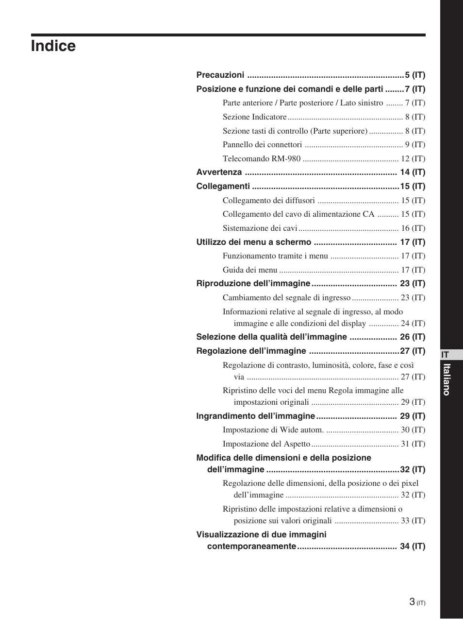 Indice | Sony FWD-50PX2 User Manual | Page 251 / 352