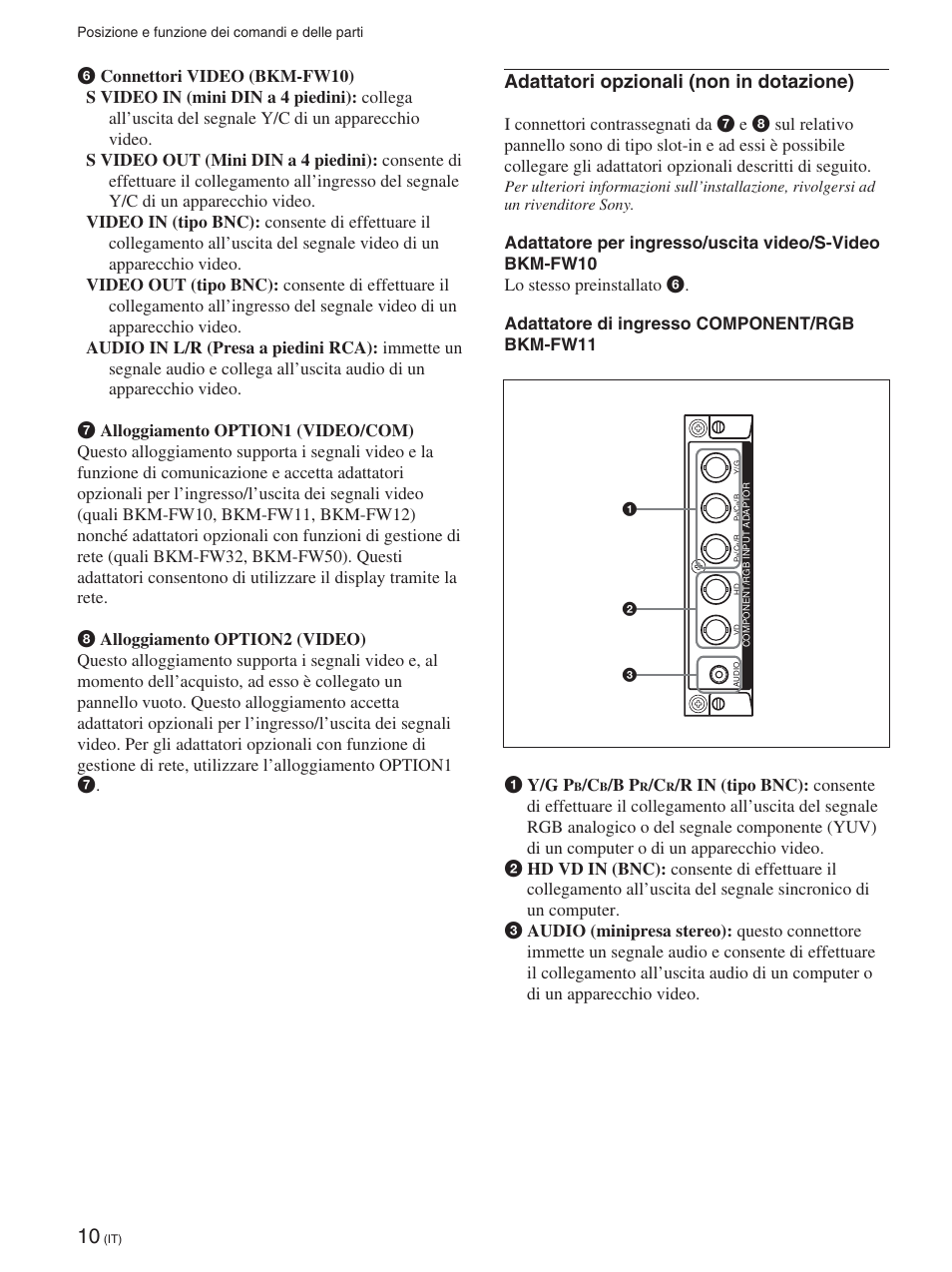 Adattatori opzionali (non in dotazione) | Sony FWD-50PX2 User Manual | Page 258 / 352