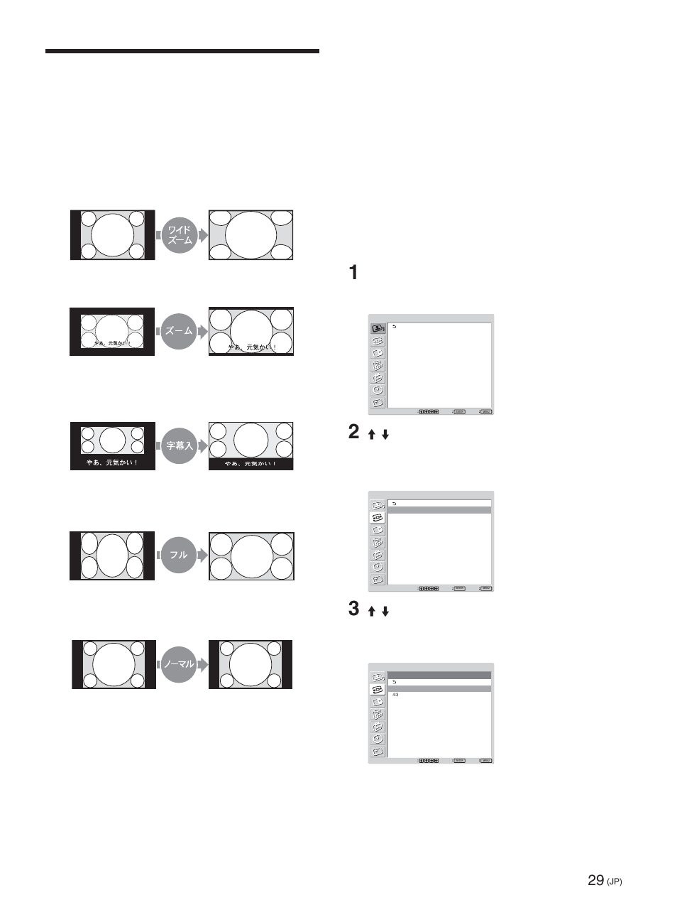 映像を拡大する, オートワイドを設定する | Sony FWD-50PX2 User Manual | Page 29 / 352