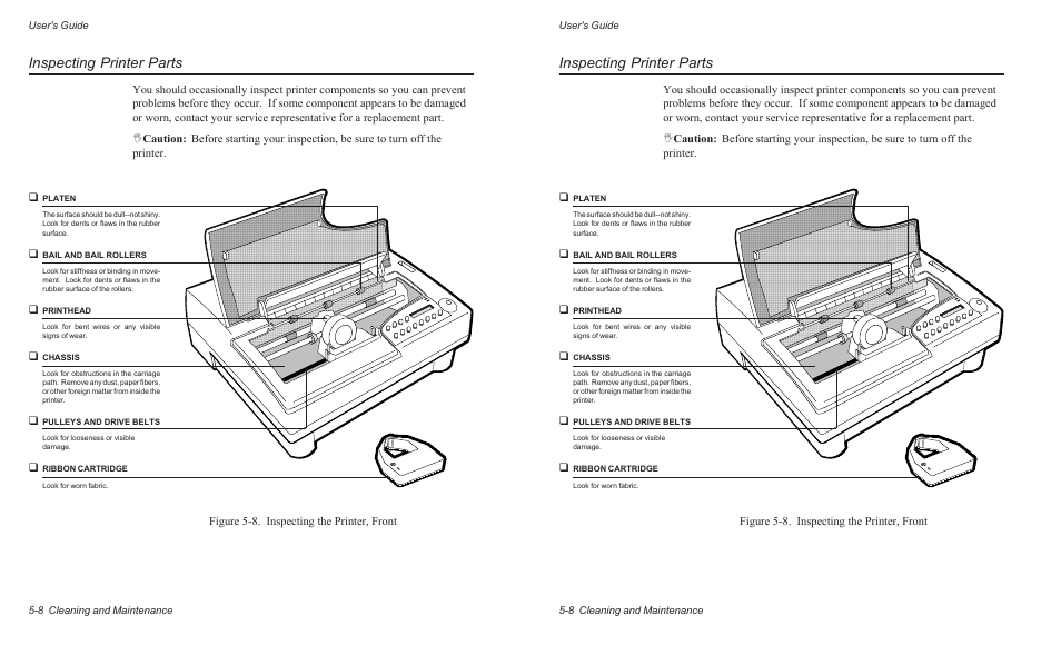 Inspecting printer parts | AMT Datasouth AMTACCEL-5350 User Manual | Page 114 / 255