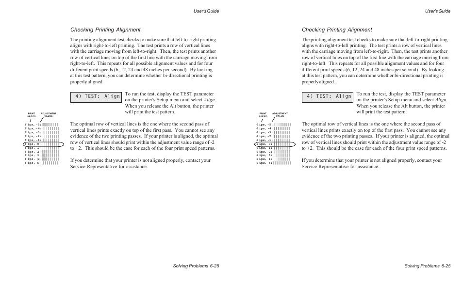 Checking printing alignment, User's guide solving problems 6-25 | AMT Datasouth AMTACCEL-5350 User Manual | Page 141 / 255