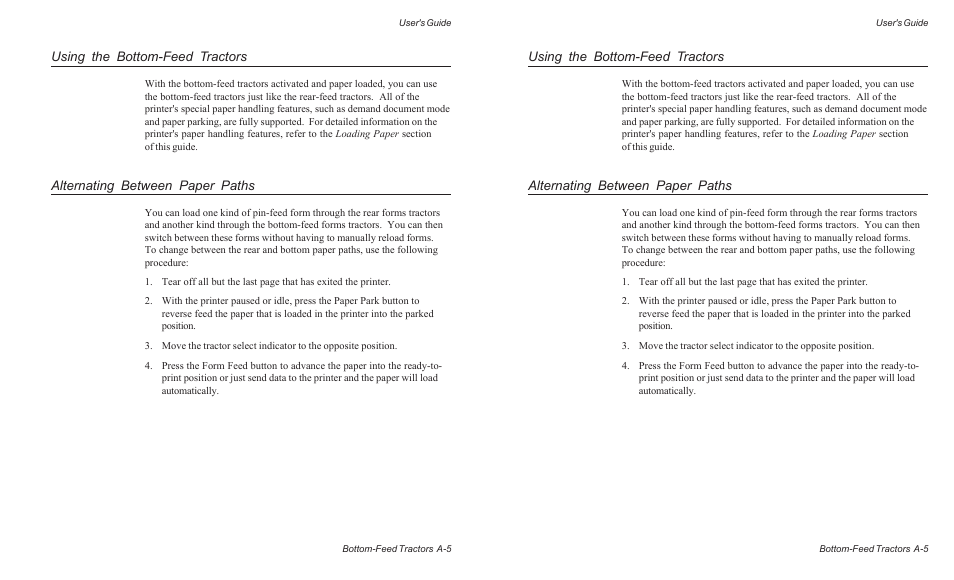 Using the bottom-feed tractors, Alternating between paper paths | AMT Datasouth AMTACCEL-5350 User Manual | Page 155 / 255