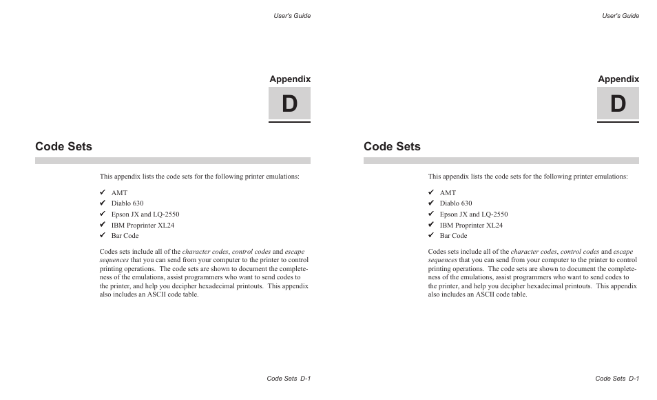 Code sets | AMT Datasouth AMTACCEL-5350 User Manual | Page 179 / 255